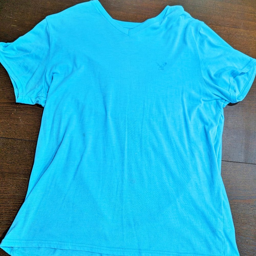 Vintage Mens XL Blue American Eagle Short Sleeve v-neck Tshirt